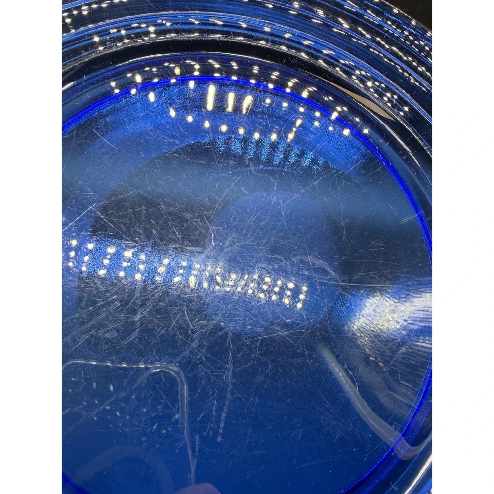 Vintage Cobalt Blue Glass Dinner Plate 10.75 Inch Concentric Ring Art Deco Style